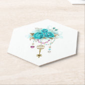 Turquoise-Rozen met Keys Kartonnen Onderzetters (Schuin)