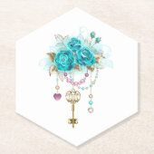 Turquoise-Rozen met Keys Kartonnen Onderzetters (Voorkant)