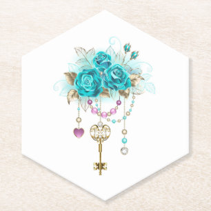 Turquoise-Rozen met Keys Kartonnen Onderzetters