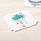 Turquoise-Rozen met Keys Kartonnen Onderzetters (Gekanteld)
