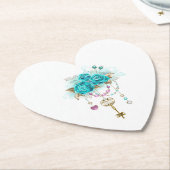 Turquoise-Rozen met Keys Kartonnen Onderzetters (Gekanteld)