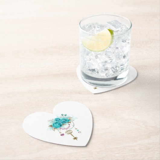 Turquoise-Rozen met Keys Kartonnen Onderzetters (Insitu)