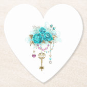 Turquoise-Rozen met Keys Kartonnen Onderzetters (Voorkant)