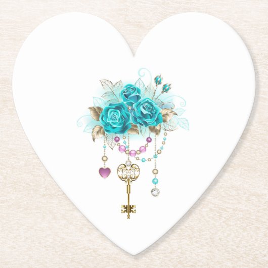 Turquoise-Rozen met Keys Kartonnen Onderzetters (Voorkant)