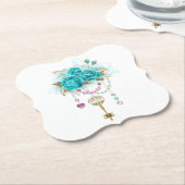 Turquoise-Rozen met Keys Kartonnen Onderzetters (Gekanteld)