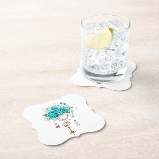 Turquoise-Rozen met Keys Kartonnen Onderzetters (Insitu)
