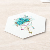 Turquoise-Rozen met Keys Kartonnen Onderzetters (Schuin)