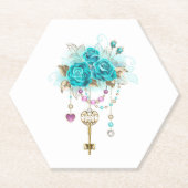 Turquoise-Rozen met Keys Kartonnen Onderzetters (Voorkant)