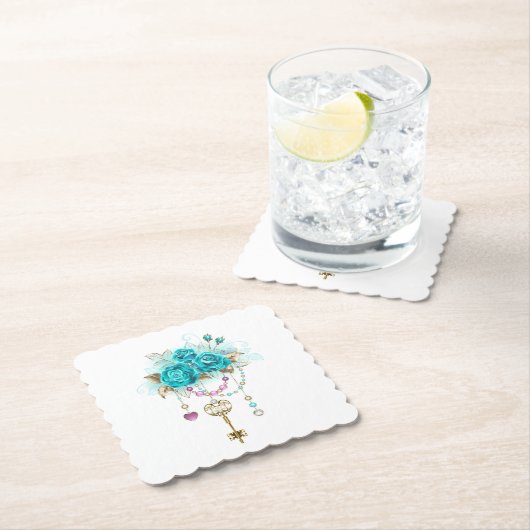 Turquoise-Rozen met Keys Kartonnen Onderzetters (Insitu)