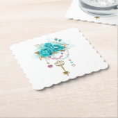 Turquoise-Rozen met Keys Kartonnen Onderzetters (Gebogen)