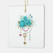 Turquoise-Rozen met Keys Keramisch Ornament (Links)