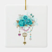 Turquoise-Rozen met Keys Keramisch Ornament (Achterkant)