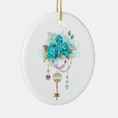 Turquoise-Rozen met Keys Keramisch Ornament (Rechts)