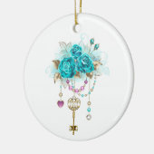 Turquoise-Rozen met Keys Keramisch Ornament (Links)