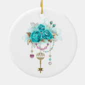 Turquoise-Rozen met Keys Keramisch Ornament (Achterkant)