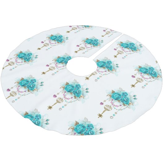 Turquoise-Rozen met Keys Kerstboom Rok (Gekanteld)