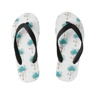 Turquoise-Rozen met Keys Kinder Teenslippers