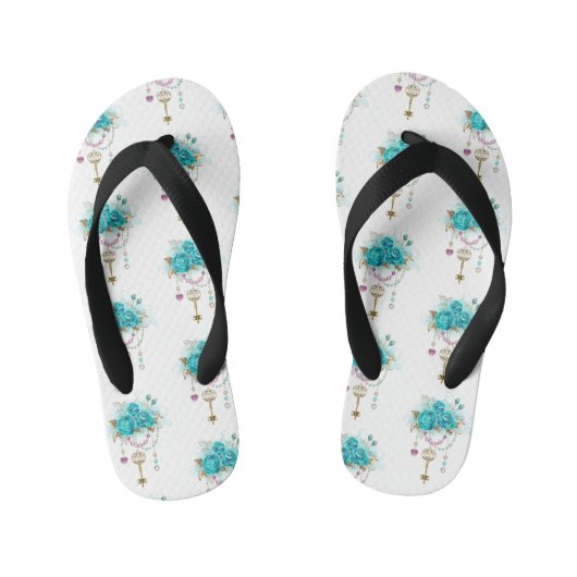 Turquoise-Rozen met Keys Kinder Teenslippers (Voetbed)