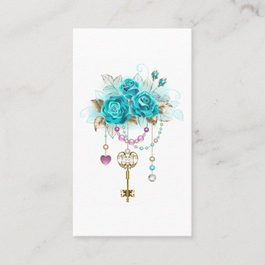 Turquoise-Rozen met Keys Klantenkaartje (Voorkant)