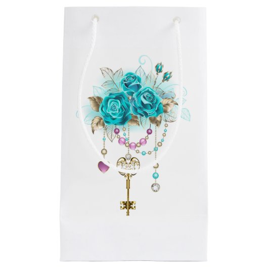 Turquoise-Rozen met Keys Klein Cadeauzakje (Voorkant)