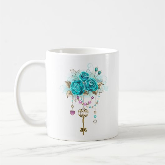 Turquoise-Rozen met Keys Koffiemok (Links)
