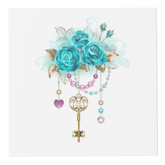 Turquoise-Rozen met Keys Kubus (Voorkant)