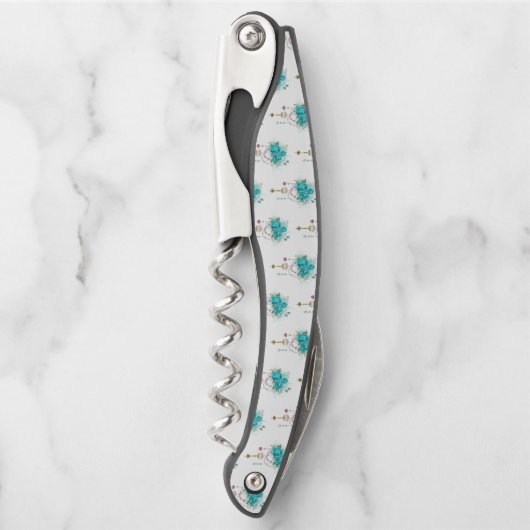 Turquoise-Rozen met Keys Kurkentrekker (Voorkant)