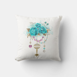 Turquoise-Rozen met Keys Kussen