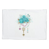 Turquoise-Rozen met Keys Kussensloop (Achterkant-Links)