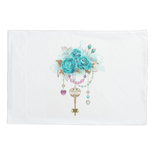 Turquoise-Rozen met Keys Kussensloop (Achterkant-Links)
