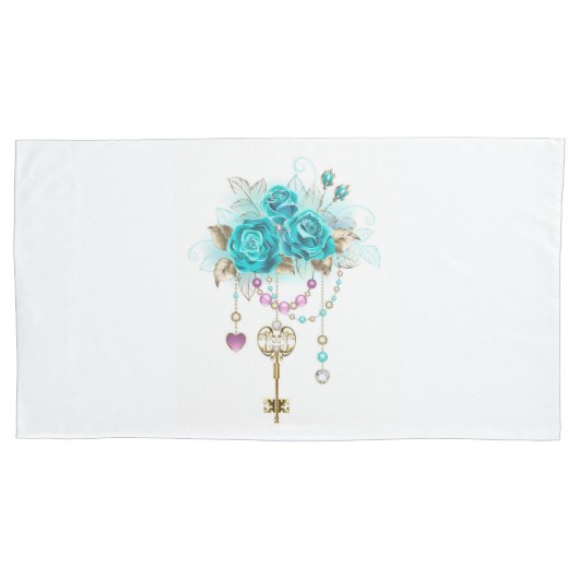 Turquoise-Rozen met Keys Kussensloop (Voorkant-Links)