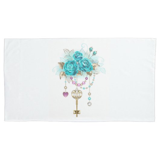 Turquoise-Rozen met Keys Kussensloop (Voorkant)