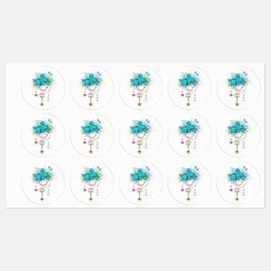 Turquoise-Rozen met Keys Labels (Vel)