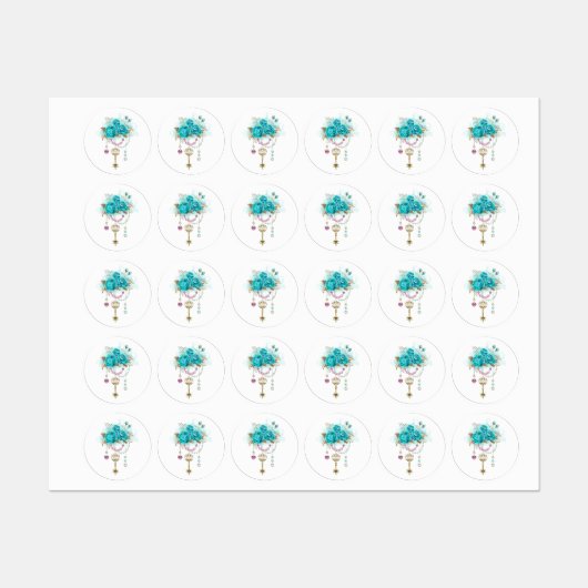 Turquoise-Rozen met Keys Labels (Vel)