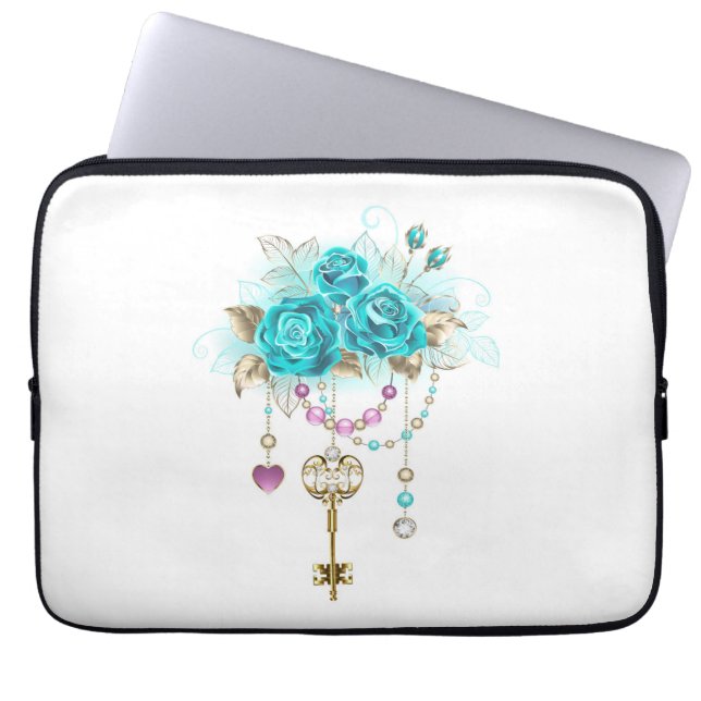 Turquoise-Rozen met Keys Laptop Sleeve (Voorkant)