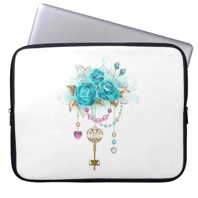 Turquoise-Rozen met Keys Laptop Sleeve (Voorkant)