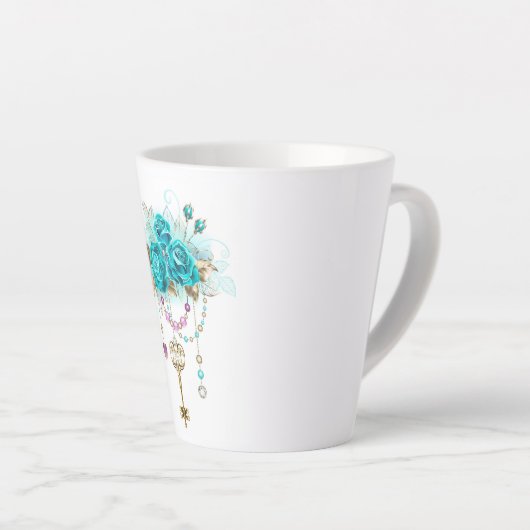 Turquoise-Rozen met Keys Latte Mok (Rechterhoek)