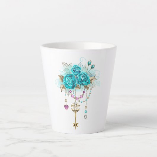 Turquoise-Rozen met Keys Latte Mok (Voorkant)