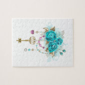Turquoise-Rozen met Keys Legpuzzel (Horizontaal)
