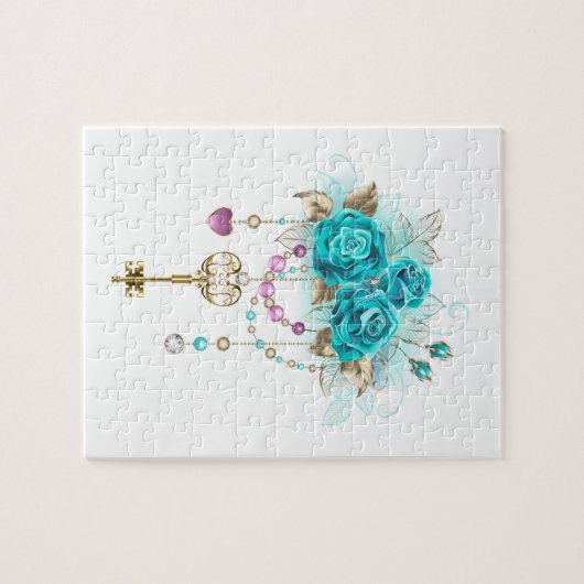Turquoise-Rozen met Keys Legpuzzel (Horizontaal)
