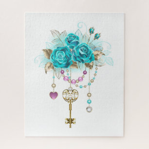 Turquoise-Rozen met Keys Legpuzzel
