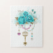 Turquoise-Rozen met Keys Legpuzzel (Verticaal)