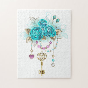 Turquoise-Rozen met Keys Legpuzzel