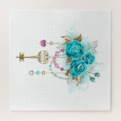 Turquoise-Rozen met Keys Legpuzzel (Horizontaal)