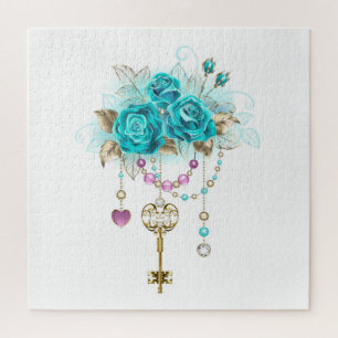 Turquoise-Rozen met Keys Legpuzzel
