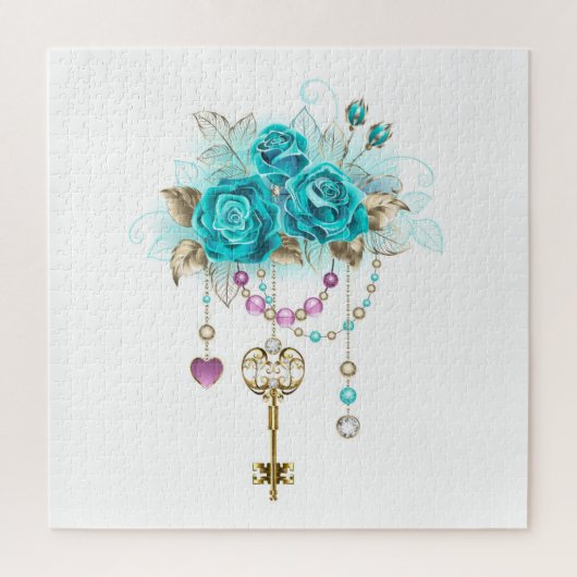 Turquoise-Rozen met Keys Legpuzzel (Verticaal)