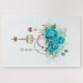 Turquoise-Rozen met Keys Legpuzzel (Horizontaal)