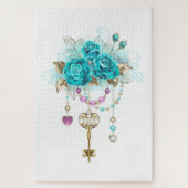 Turquoise-Rozen met Keys Legpuzzel (Verticaal)