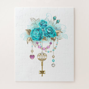 Turquoise-Rozen met Keys Legpuzzel