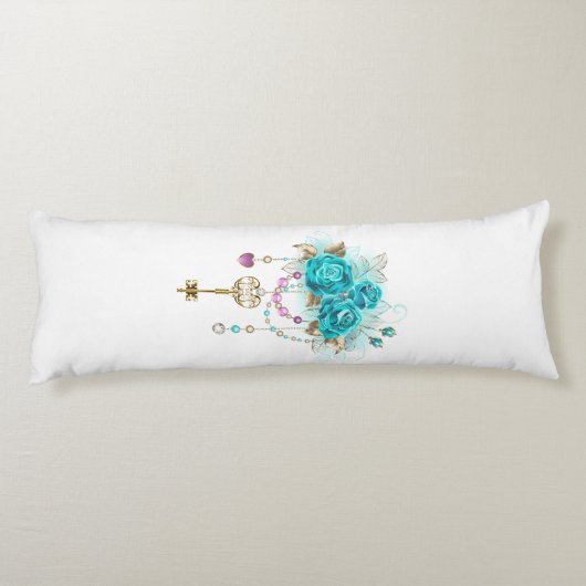 Turquoise-Rozen met Keys Lichaamskussen (Achterkant)